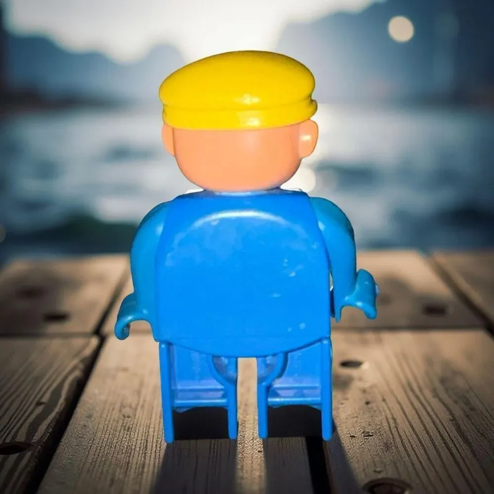 Vintage LEGO Duplo Dad Man Figure Blue Legs Blue Top with Yellow Cap Figure A47